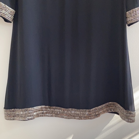 Alice + Olivia Black Retro Silk Bead Embroidered Cocktail Mini Dress Size Small - Picture 2 of 14